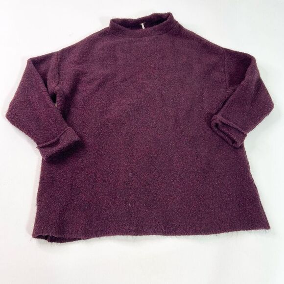 Free People Sweater Womens Large Purple Wool Blend Mock Neck Boxy Oversized Fit - Picture 1 of 10